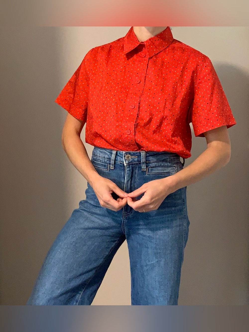Vintage Tulip Print Button Down Short Sleeve Shirt
